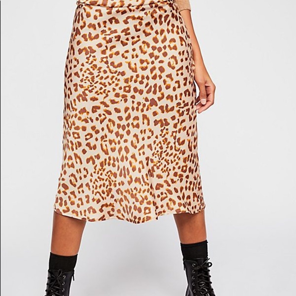 Free People Norman Leopard Print Midi Skirt Brown and Cream Size 6